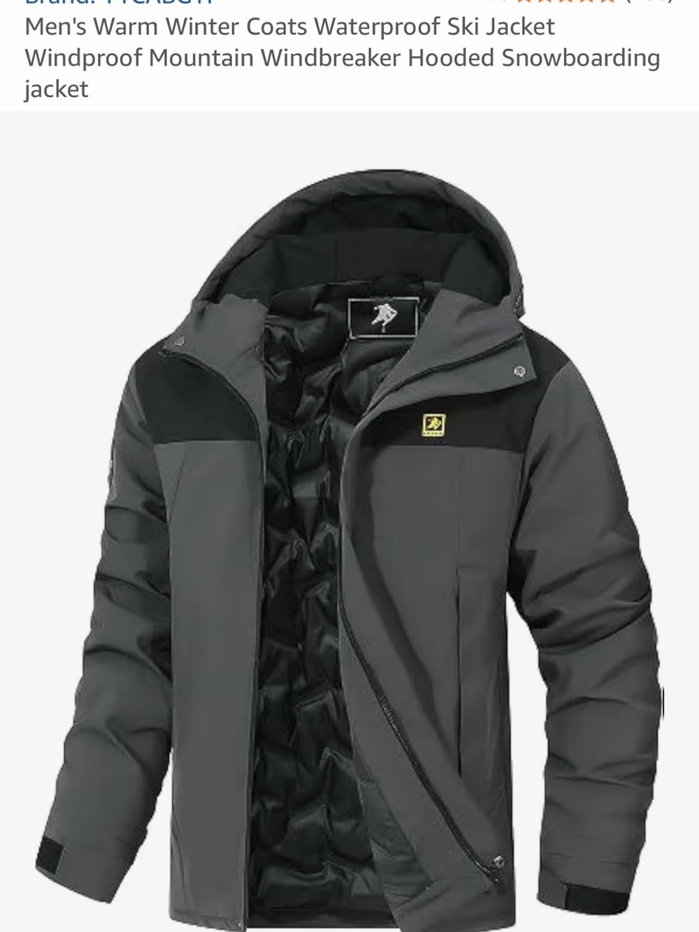 Men's Insulated Hooded Ski Jacket - Gray